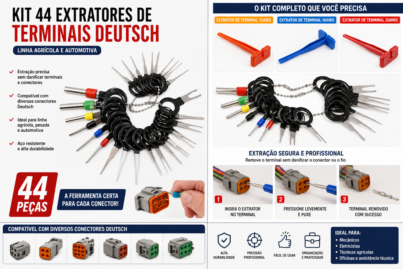 Kit 44 Removedores de Terminais Agricola Deutsch