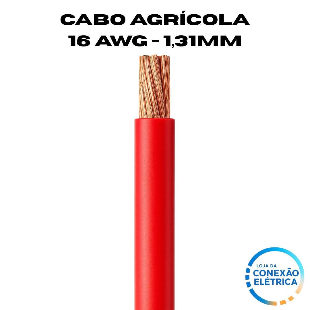 Cabo Agrícola 16awg (1,31mm2) - Norma SAE J1128 GXL XLPE - Rolo de 100 metros - Loja da Conexão Elétrica