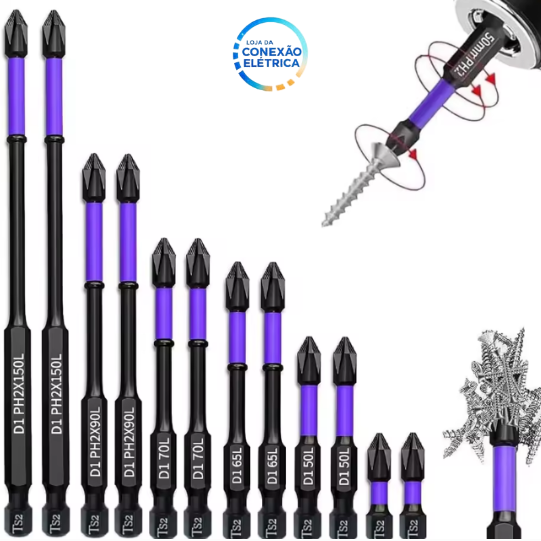 Kit de Chaves de Fenda Magnética Bits 12 Peças - Loja da Conexão Elétrica