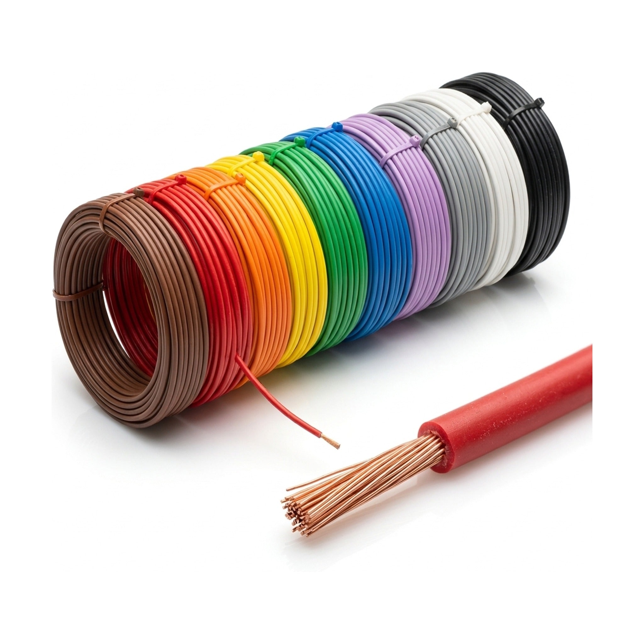 KIT COM 10 CABOS AUTOMOTIVOS 0,75mm2 – 10 METROS CADA (TOTAL 100 METROS)