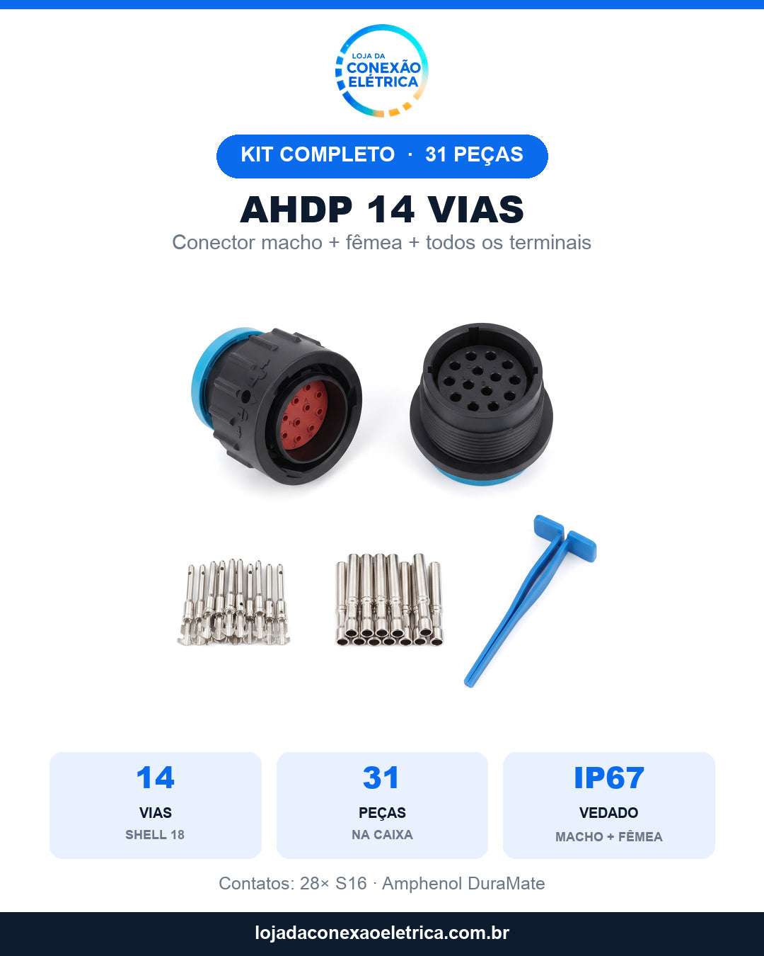 Peça de oferta do Kit Completo AHDP 14 vias com as especificações