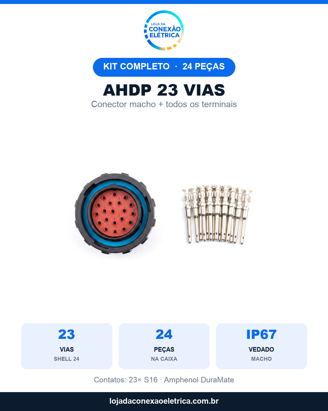 Peça de oferta do Kit AHDP 23 vias macho com as especificações