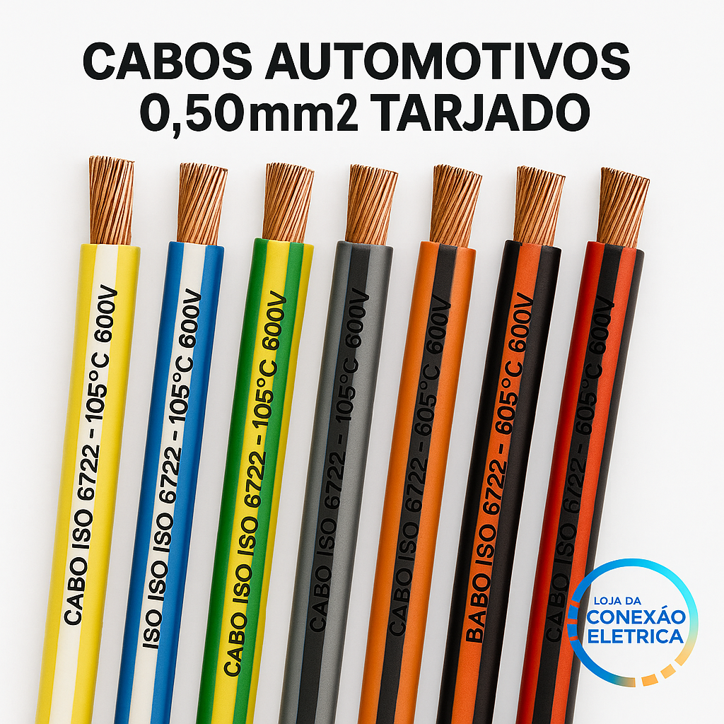 Cabo Automotivo ER 0,50mm2 600v ISO6722 Tarjados - Loja da Conexão Elétrica