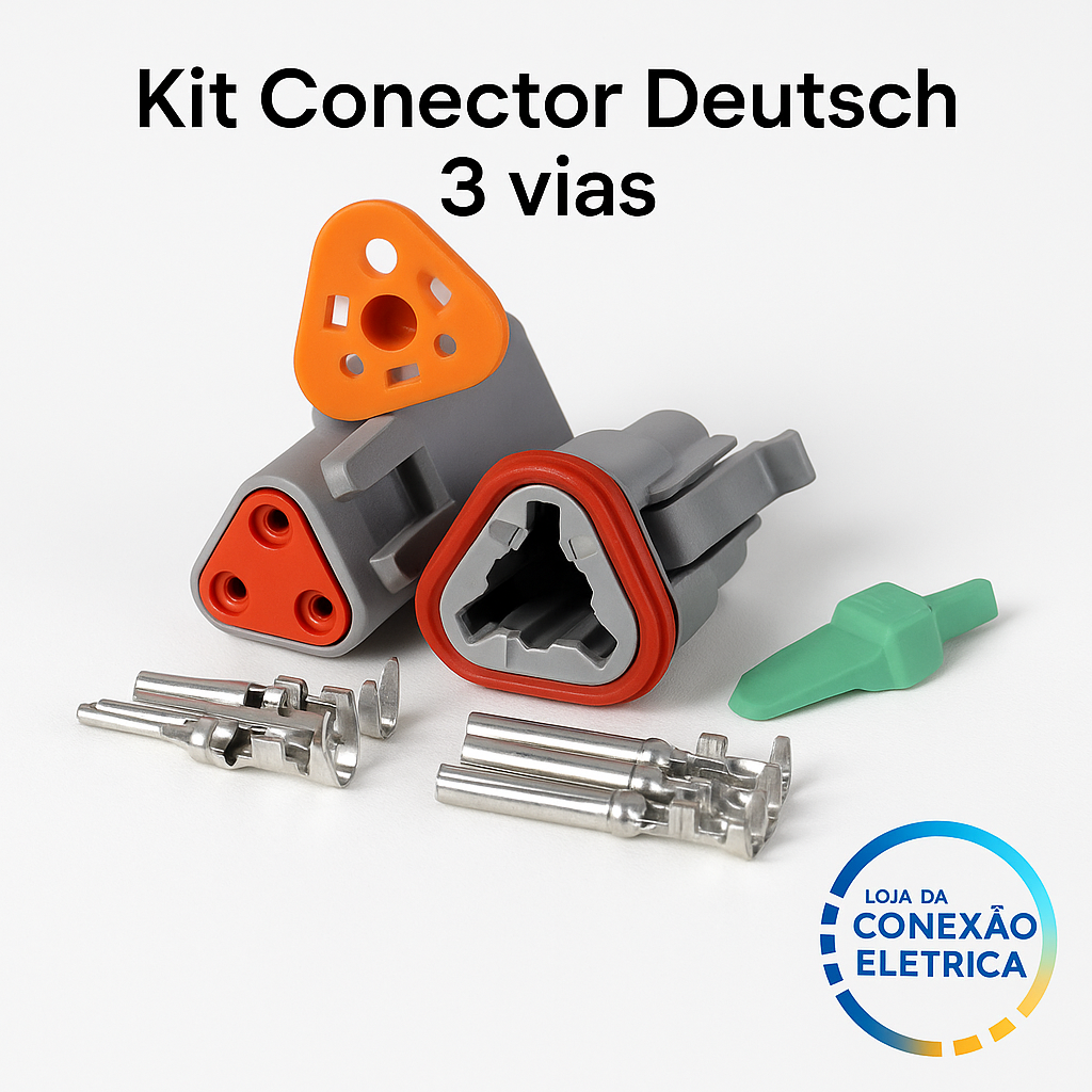 Kit Conector Deutsch/Amphenol Três Vias Macho E Fêmea AT06-3s AT04-3p 3p - Loja da Conexão Elétrica