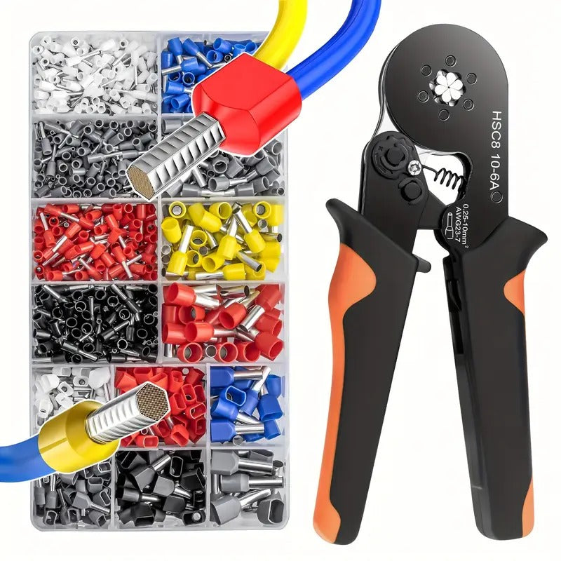 Kit de Terminais Tubulares 1200 peças + Alicate de Crimpagem HSC8 10-6A - Loja da Conexão Elétrica