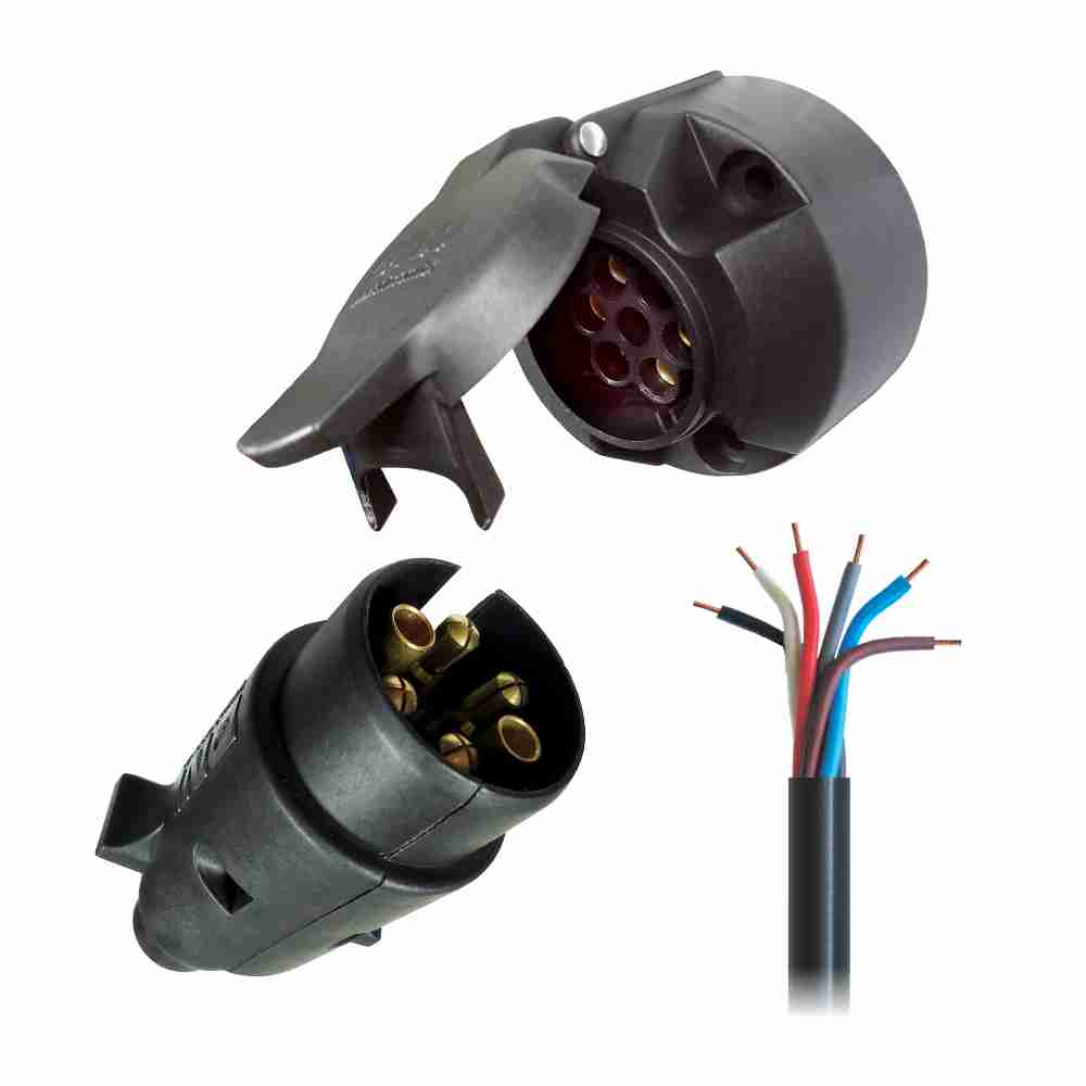 DNI 8359 - Kit Tomada Elétrica Redonda P/ Engate – 12/24V + Cabo PP 6×1 – 5m