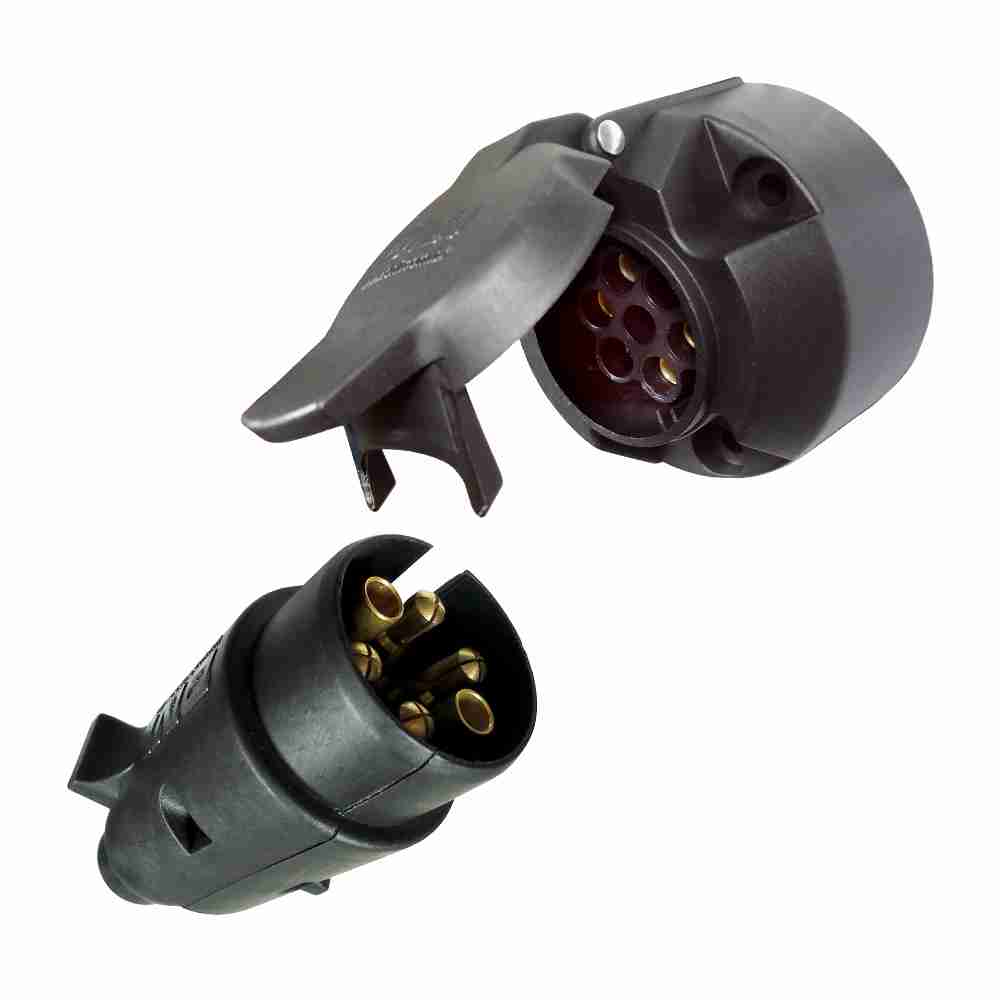 DNI 8372 - Tomada Elétrica P/ Engate Redonda 6 Polos Nylon Preto – 12/24V