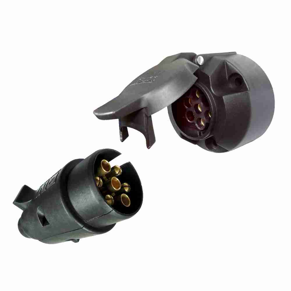 DNI 8374 - Tomada Elétrica P/ Engate Redonda 7 Polos Nylon Preto – 12/24V