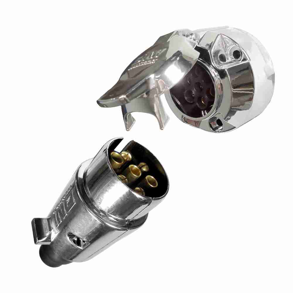 DNI 8377 - Tomada Elétrica P/ Engate Redonda 7 Polos Plástico Cromado – 12/24V