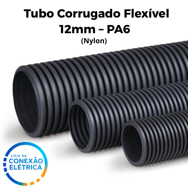 Tubo Corrugado Flexível 12mm – PA6 (Nylon) | Cortado