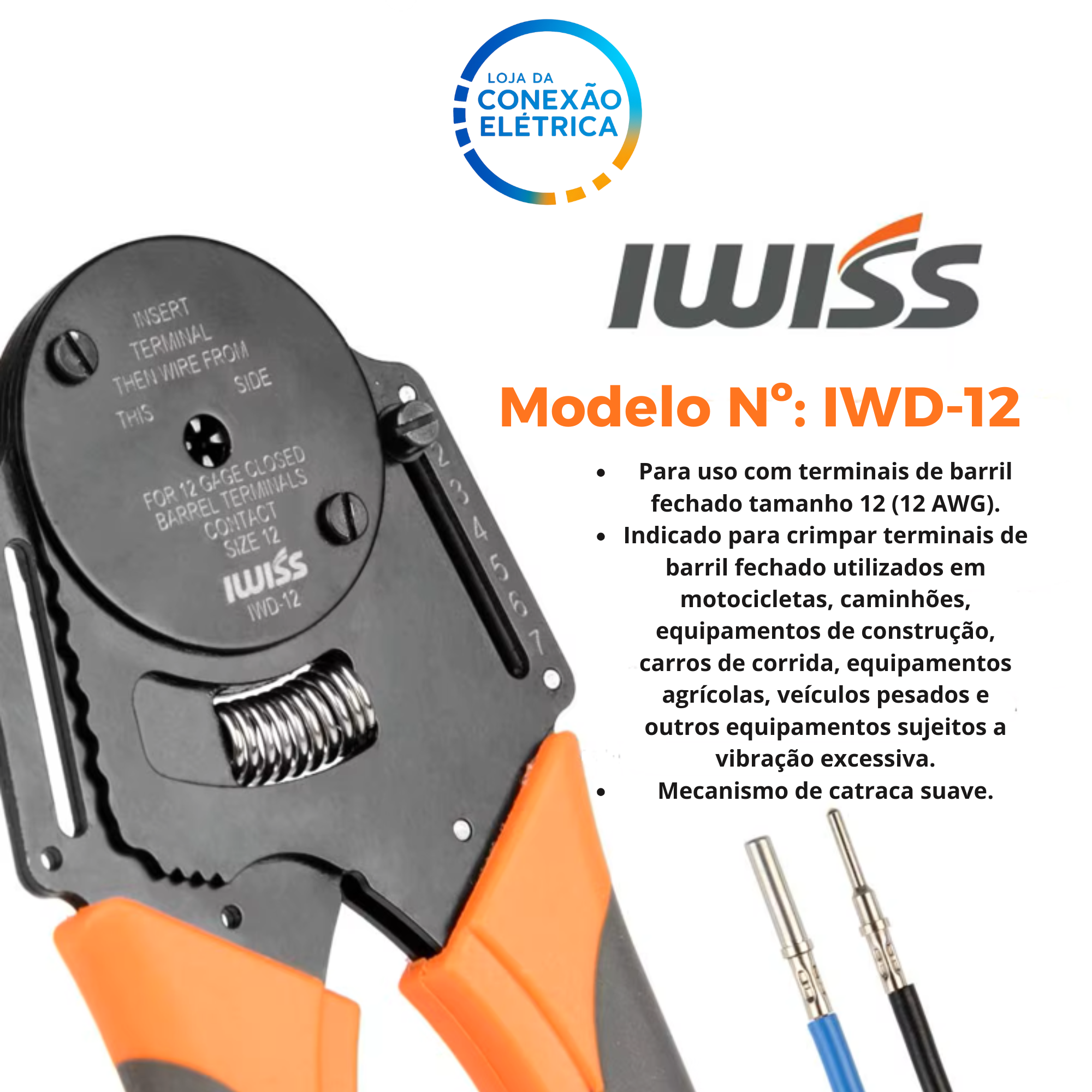 Alicate de Crimpagem Terminais Circulares - IWD-12