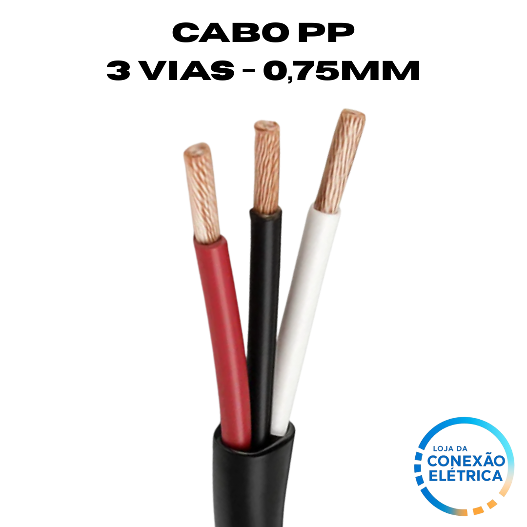 Cabo PP 3X0,75mm² 105°C 750V NBR 9117 - BR, PT, VM - Loja da Conexão Elétrica