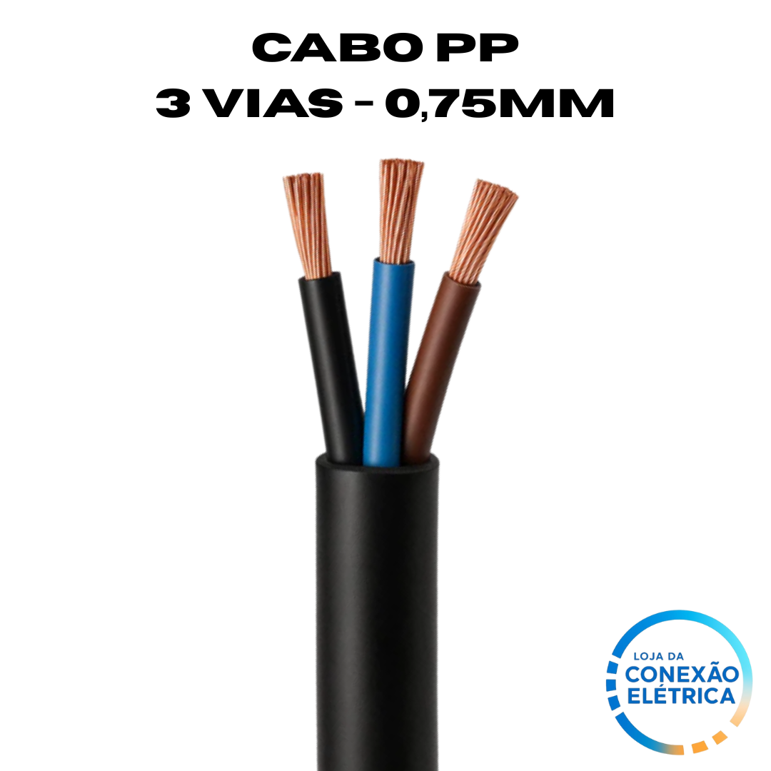 Cabo PP 3X0,75mm² 70°C 500V NM 247 - AZ, MR, PT - Loja da Conexão Elétrica