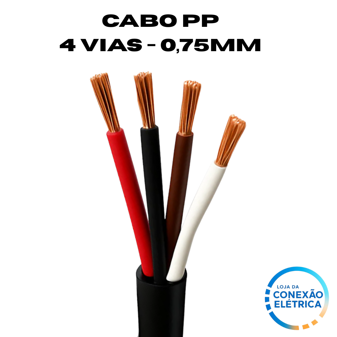 Cabo PP 4X0,75mm² 105°C 750V NBR 9117 - BR, VM, PT, MR - Loja da Conexão Elétrica