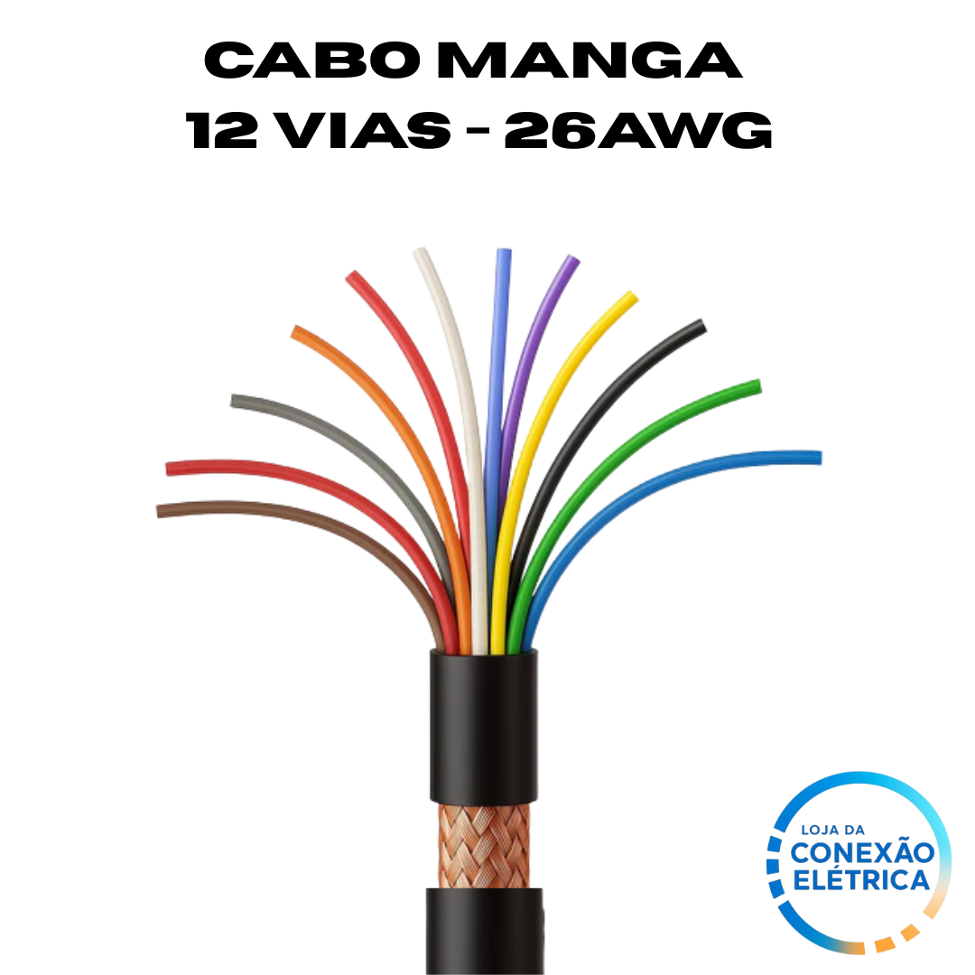 Cabo Manga 12X26AWG Blindagem Trançada 180V - MR, VM, LJ, AM, VD, AZ, RX, CZ, BR, PT, BR/MR, BR/VM - Loja da Conexão Elétrica