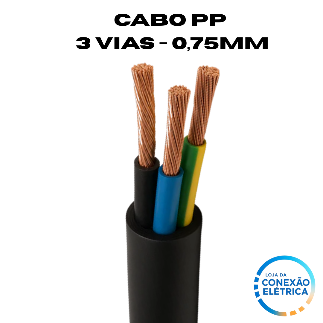 Cabo PP 3X0,75mm² 105°C 750V NBR 9117 - PT, AZ, TERRA - Loja da Conexão Elétrica