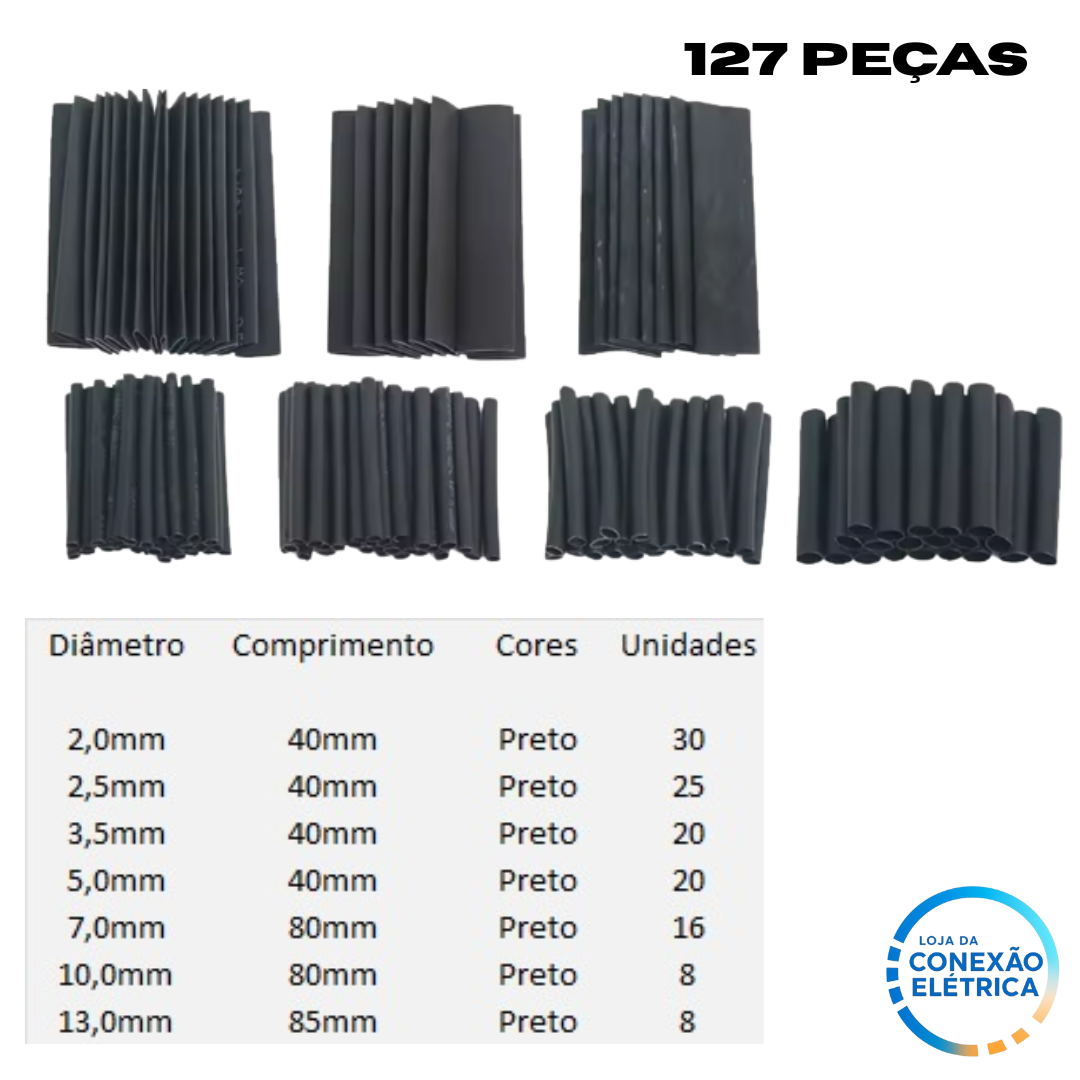 Kit 127 Peças Termos Retrátil Com Cola - Automotivo - Loja da Conexão Elétrica