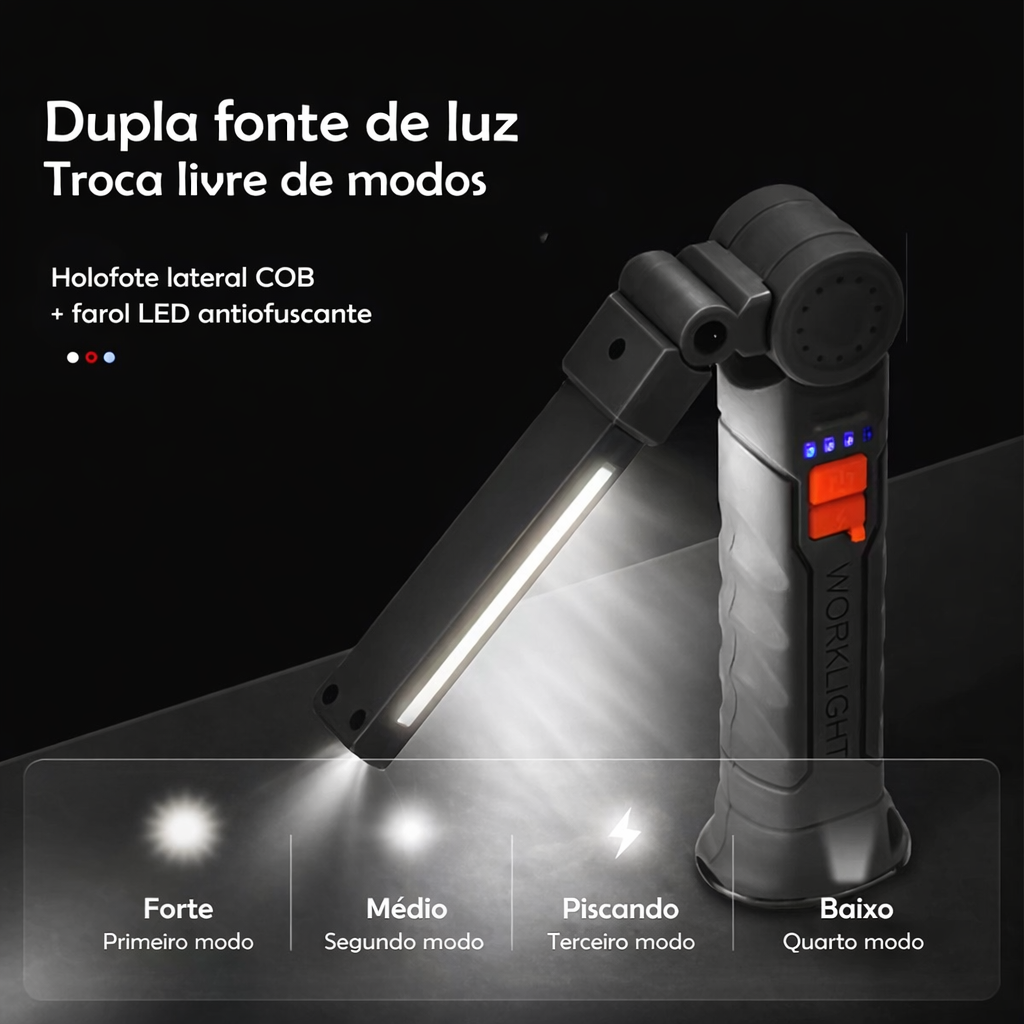 Lanterna LED Recarregável de Trabalho – Compacta, Potente e Versátil