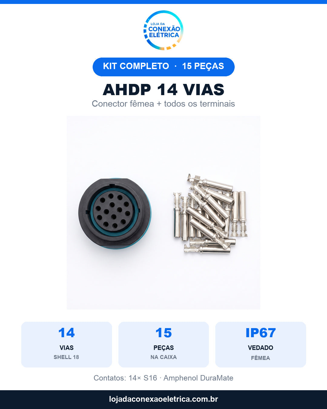 Peça de oferta do Kit AHDP 14 vias fêmea com as especificações